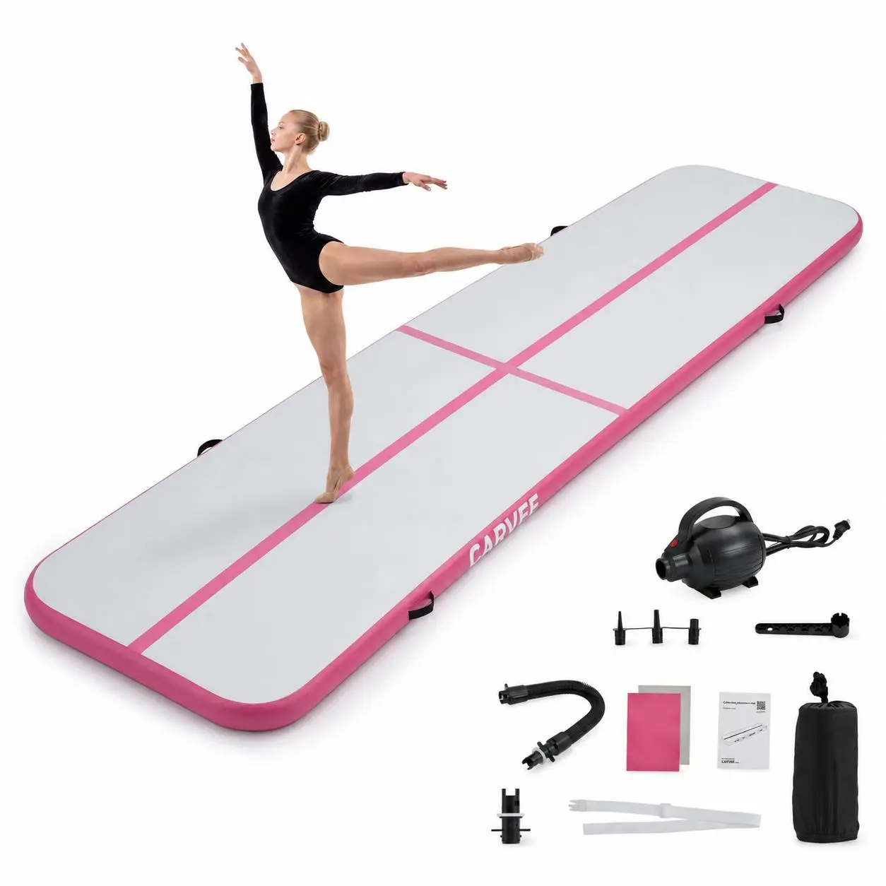 4" Thick Inflatable Air Gymnastics Mat, Air Tumble Track Tumbling Pad for Home Training, Yoga & Exercise - Includes Electric Air Pump