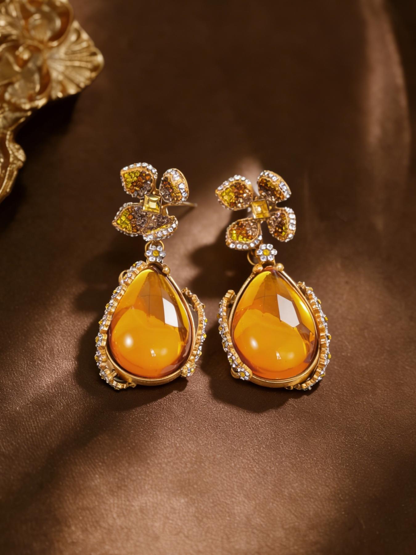 1 pair of retro elegant amber style pendant earrings, suitable for daily commuting, vacation and dating, and is also a surprising and exquisite small gift.