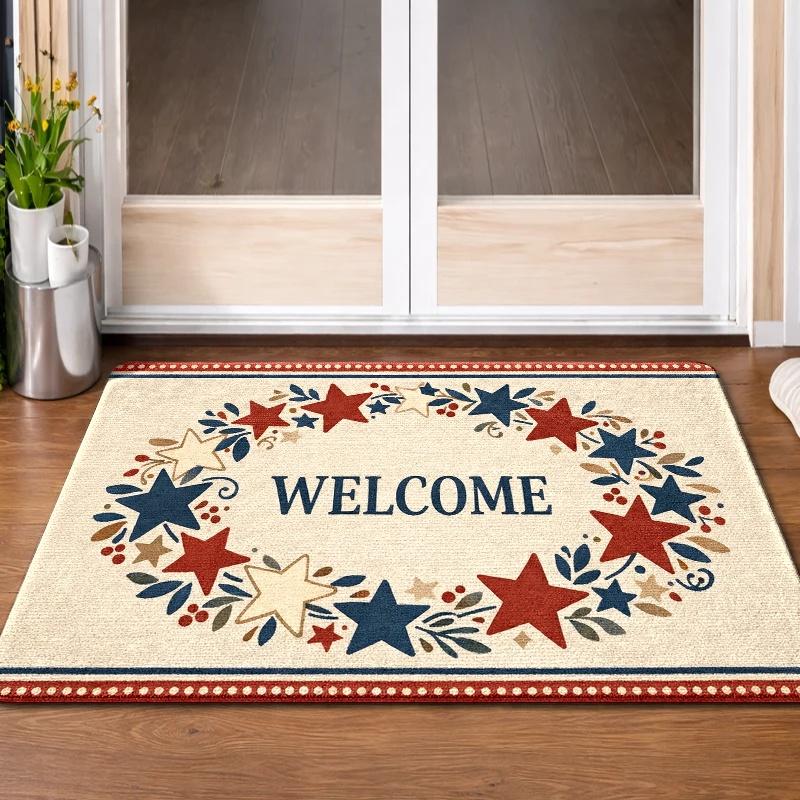 Country Star Wreath Print Doormat Flannel With Rubber Backing Non Slip Absorbent Durable Machine Washable Multipurpose Floor Rug Perfect For Front Door Entryway Living Room Bathroom Indoor Home Decor Treads Stair Non-Slip Country Star Wreath Print Doormat Flannel With Rubber Backing Non Slip Absorbent Durable Machine Washable Multipurpose Floor Rug Perfect For Front Door Entryway Living Room Bathroom Indoor Home Decor Treads Stair Non-Slip