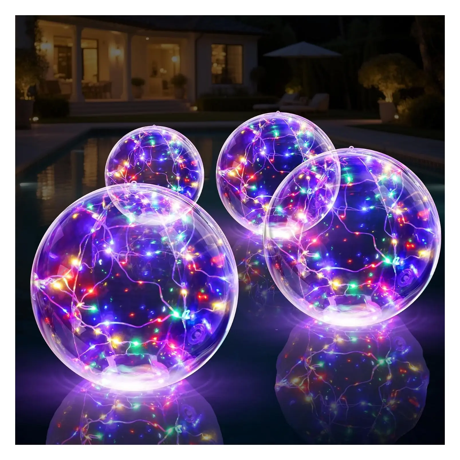 Solar Floating Pool Lights, 14 Inch Colorful Solar Light Balls, Floating Glow Globe IP68 Waterproof, Inflatable Solar Lights for Swimming Pool Pond Outdoor Decor - 4PCSGift