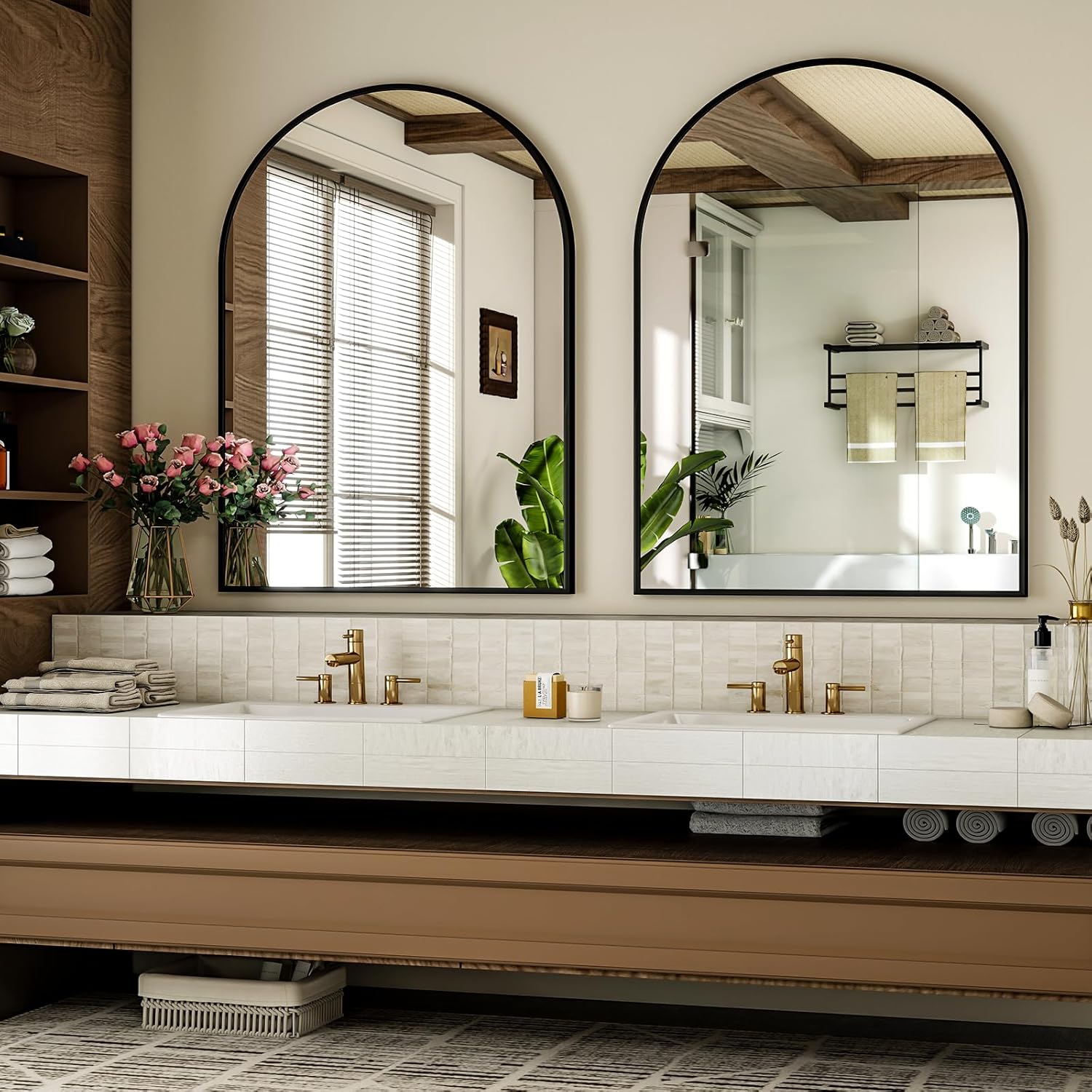 Arched Anti-Fog Bathroom Mirror, 30x20 / 35x24 / 37x26 Inch Options, Rustproof Aluminum Frame, HD Explosion-Proof Glass, Elegant Wall Mirror for Entryway, Living Room, Cafe (Golden/Black) | #HomeDecor