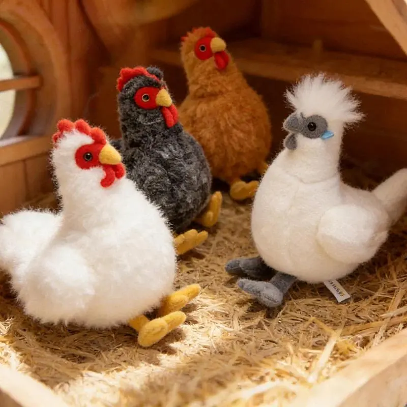 Chubby Rooster Hen Black-bone Chicken Fluffy Simulation Animal Poultry Stuffed Soft Lifelike Huggable Pillow