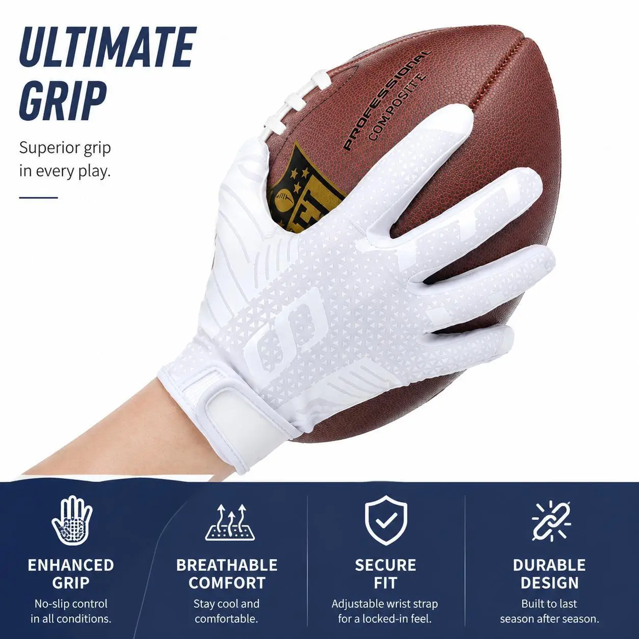 Functional Unisex Rugby Gloves with Wrist Support, Sporty Breathable Design with Enhanced Grip and Adjustable Hook-Loop Closure, Sporty Sports Gloves