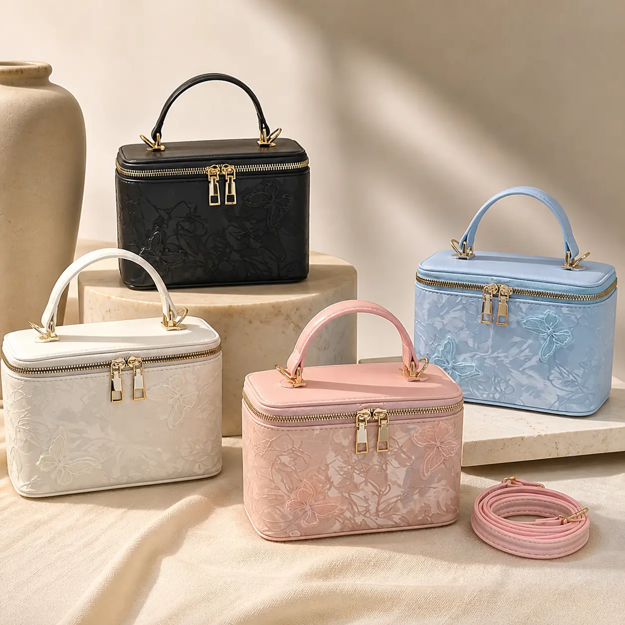 Women's Cozy Urban Square PU Leather Crossbody Purse - Versatile Shoulder Bag, Casual Wear, Chain Detail, Colorblock, Medium Size, Zipper Pocket, Black Pink White Blue