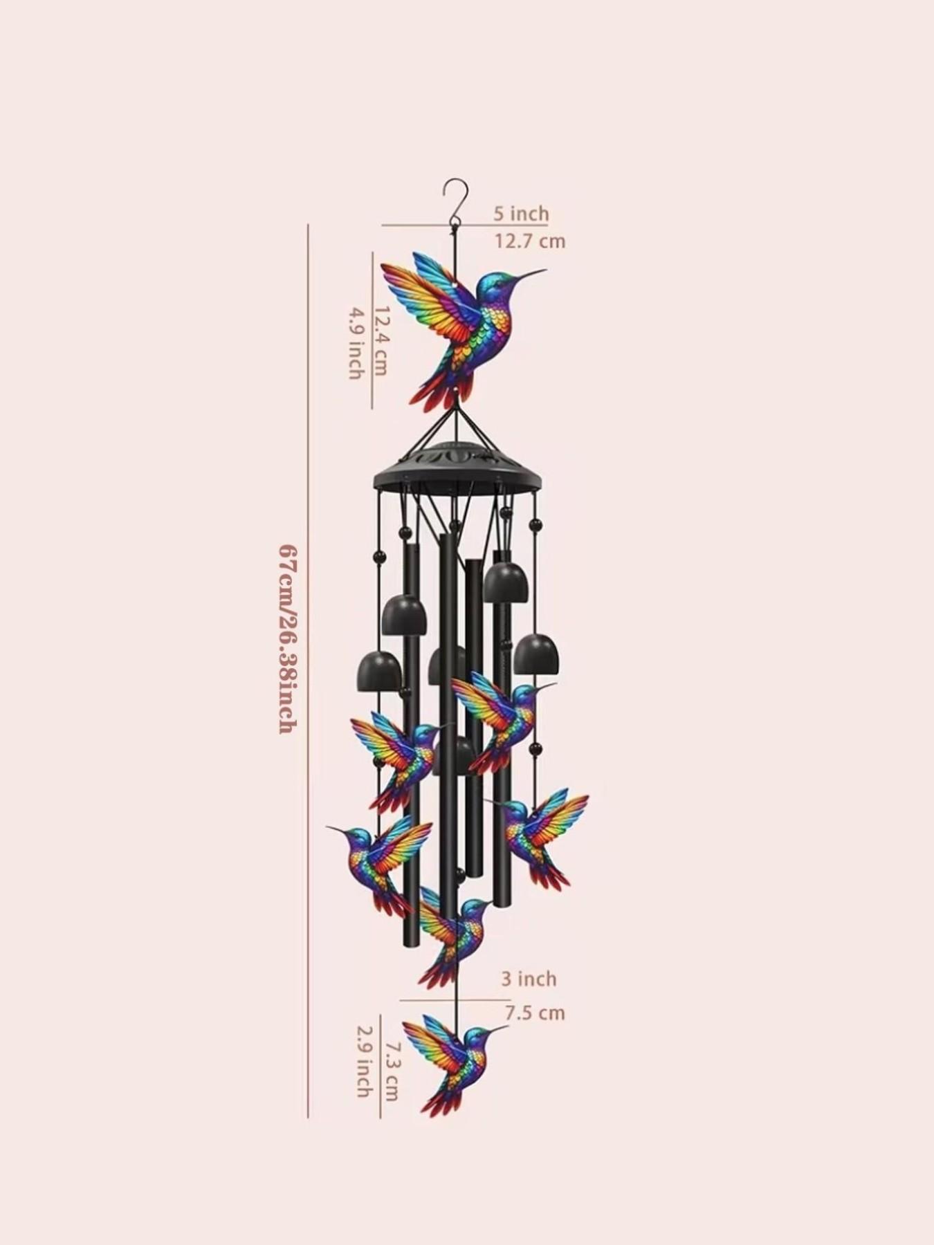 36-Inch Outdoor Hummingbird Wind Chime, Metal Garden Pavilion Decoration, Durable, Gift for Men Women, with Greeting Card