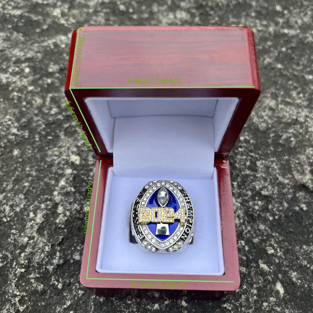 Mens fashion 2026-2025-2024 fantasy series trophy style football championship ring with brown wooden display box