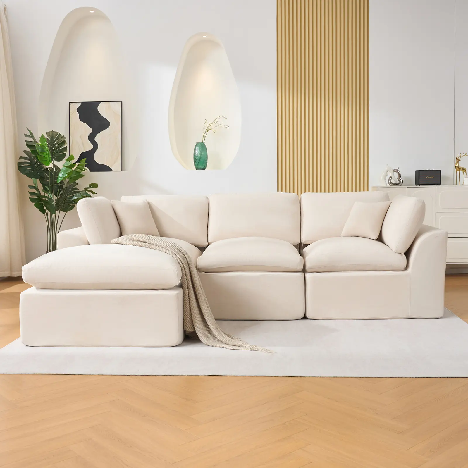 110'' Modular Sectional Sofa | 3-Seat L-Shaped Couch with Deep Seat, Sponge Compression Sofa for Living Room & Apartment
