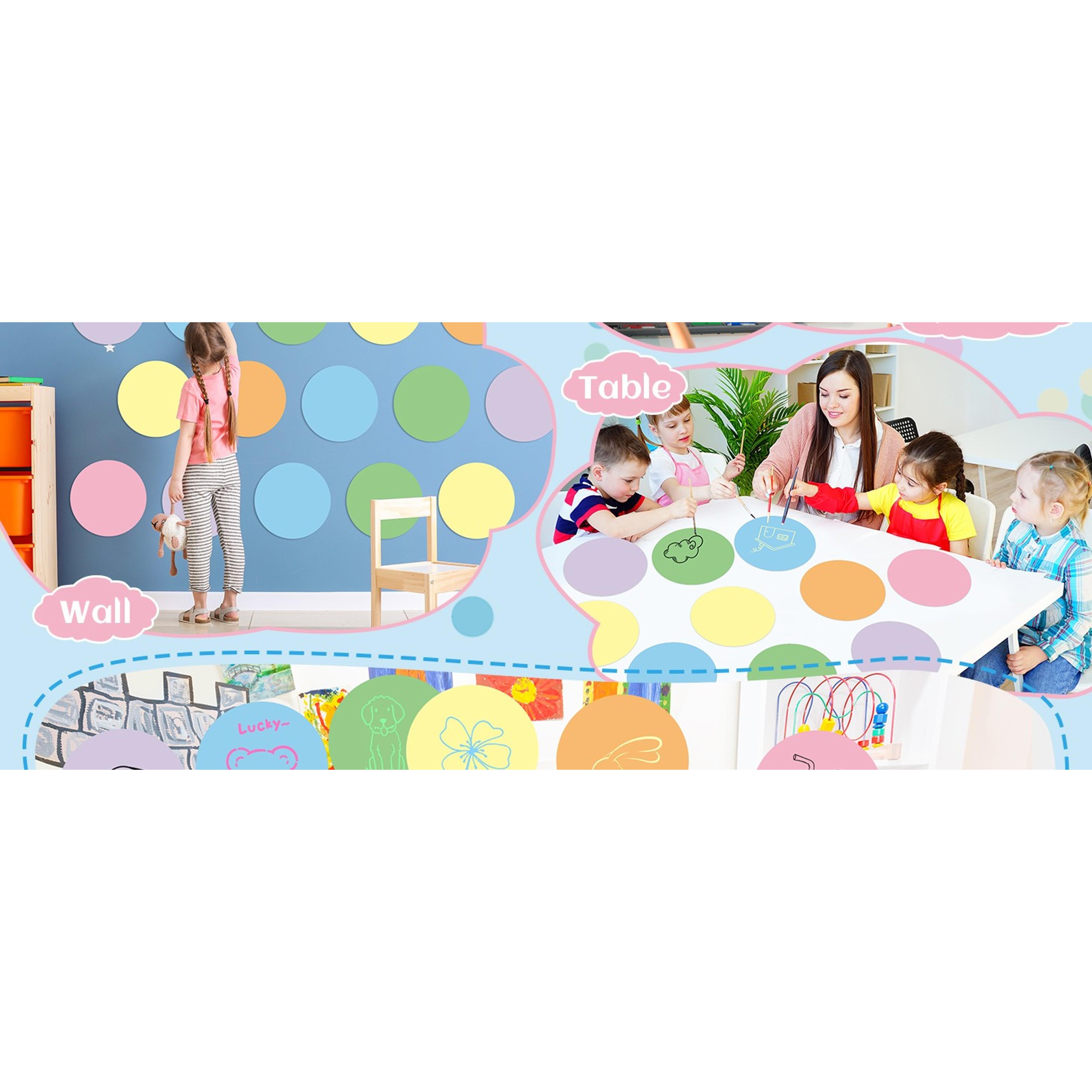 12Pcs Dry Erase Dots for Classroom Table 12 Inch Pastel Style Rainbow Removable Circle Stickers Desktop Writing Spots Back to School Decor for Teacher Students Whiteboard Desk Floor Decal