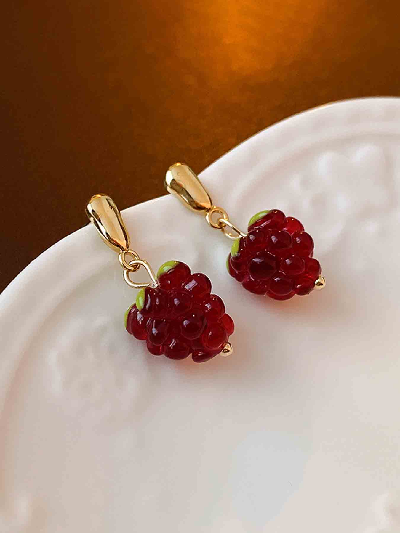 Women's Raspberry Fruit Dangle Earrings Set, Fashionable Sweet Design, Party & Vacation Style, Unique Women's Jewelry Accessories
