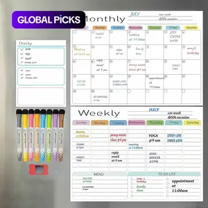 Magnetic Dry Erase Calendar Board, 1 Set Magnetic Whiteboard Set with Markers, Refrigerator & Wall Organization Supplies