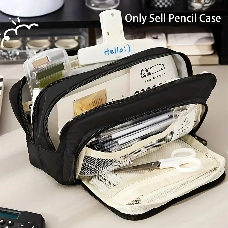 1Pc Large Canvas Pencil Case - Spacious Portable Storage Bag, ideal gift for school, Office Stationery Supplies, art supplies, Writing Pens, students, professionals, men and women
