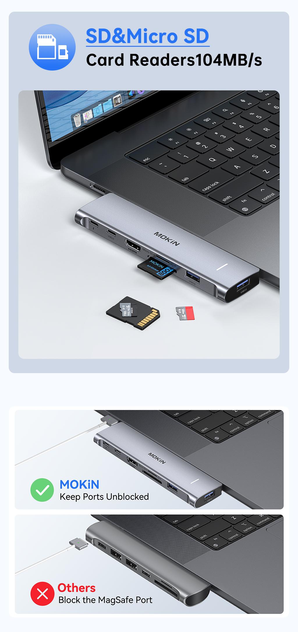 MOKiN 7 in 2 USB Hub Adapter, Mac Dongle for MacBook Pro/Air with 4K HDMI, 2x USB 3.0, TF/SD, USB-C 100W and Thunderbolt3