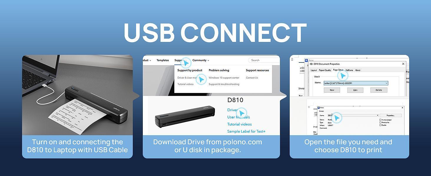 Portable Printer Wireless for Travel, D810 Bluethooth Thermal Printer Support for 8.5"x11" US Letter, AI Printer