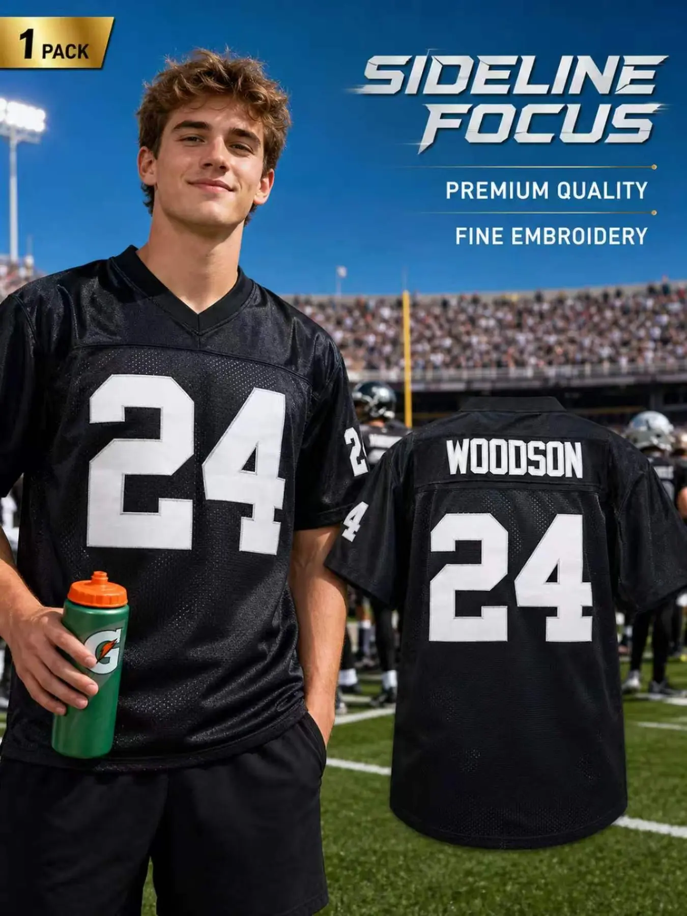 Men's #24 Black Stitched Football Jersey Mesh Breathable Retro American Sports Shirt for Halloween Party Cosplay