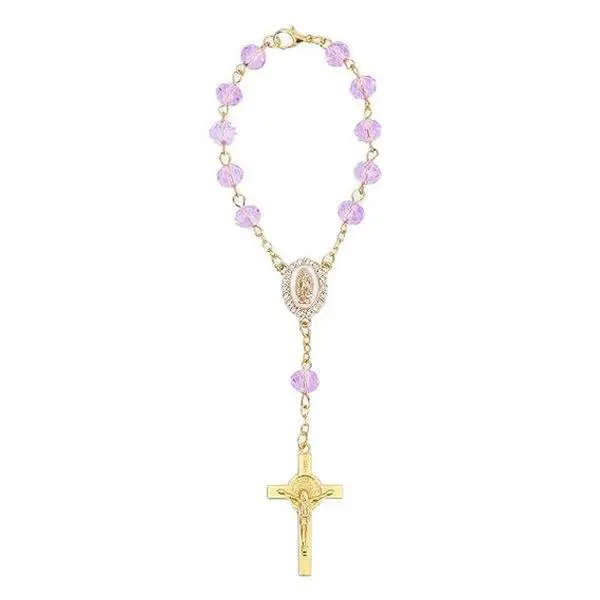 Unisex Catholic Steel Rosary Car Trinket - Crystal Beaded Bling Auto Interior Accessory, Rearview Mirror Hanger with Elegant Cross Pendant, Spiritual Religious Gift for Baptism, Car Trinkets, Bling Car Accessories