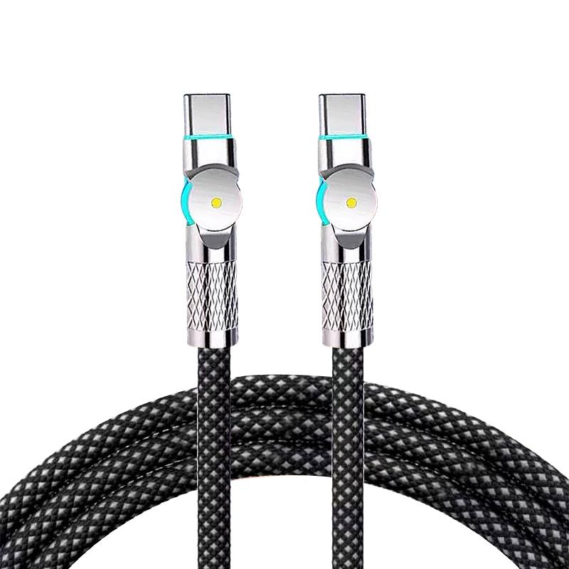 240w Data Cable Extended Dual Type-C, 180° Rotating Head, Braided Material Charging Line for iPhone 17/16/15 Series, Huawei Honor Xiaomi
