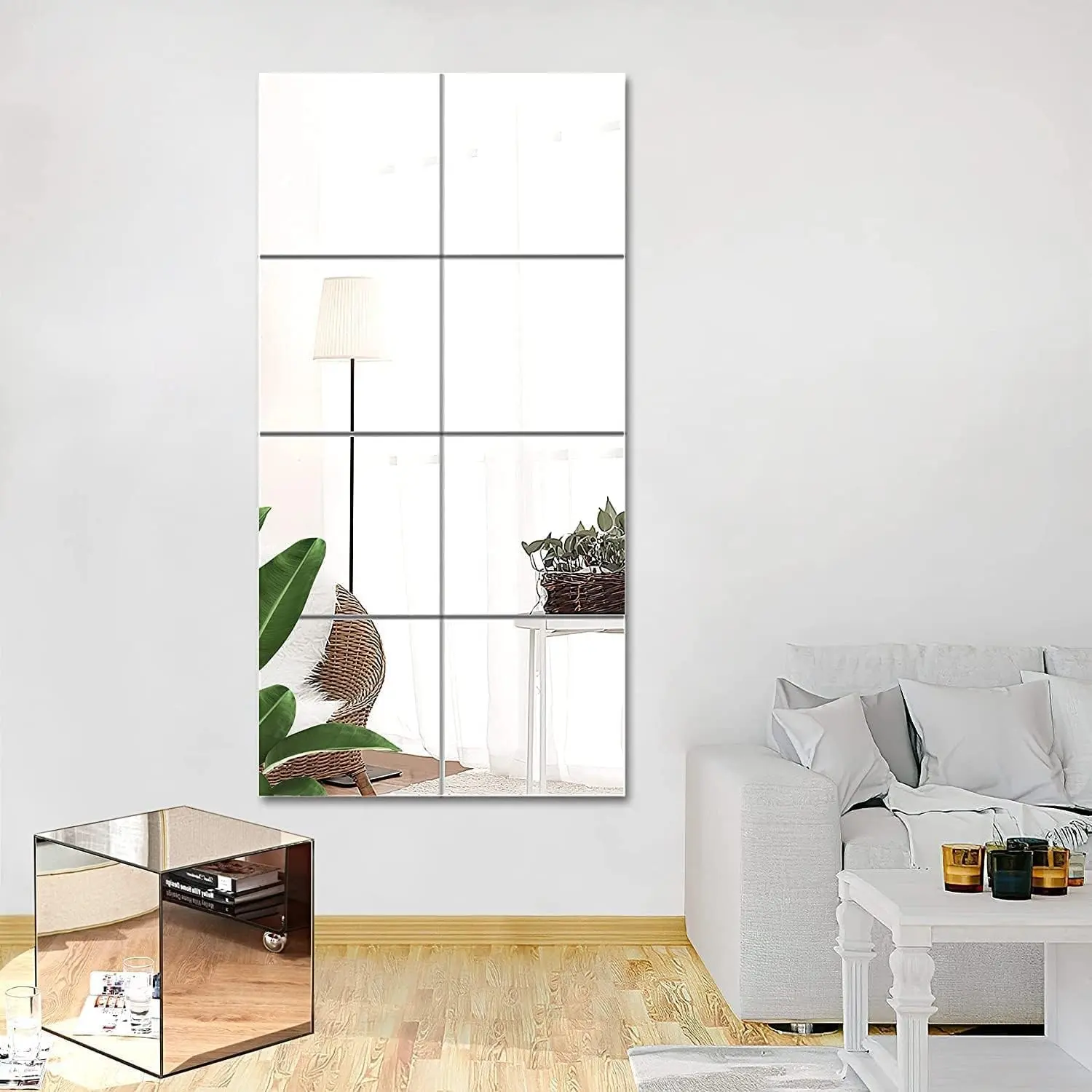 4/8 Pack Self Adhesive Ps Mirror Tiles, 30x30cm Flexible Frameless Decorative Mirrors, 1.5mm Thick Shatterproof Wall Stickers for Home Decor