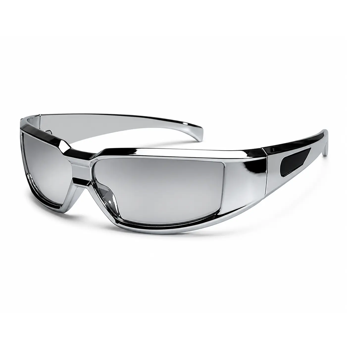 Unisex Silver Shimmer Cyber Square Sunglasses, Reflective Coat Frame, Polarized UV400 Resin Lenses, Acetate-Metal Full Edge, Outdoor Sports & Daily Essential, Spring 2026 Futuristic Fashion Eyewear