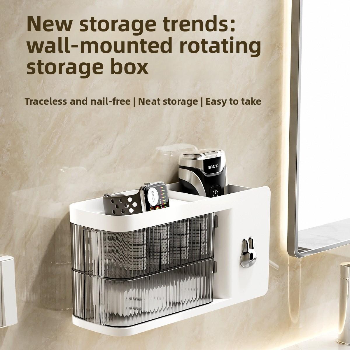 Rotating Wall-Mounted Multi-Functional Desktop Storage Box, Modern Storage Organizer, Organize Phone Charger Cables, Bathroom Small Items, Home Office Use, Desk Organizer Tidy