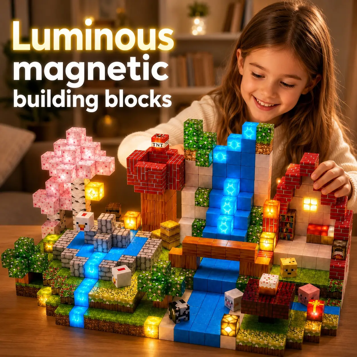 Magnetic Building Blocks Toy for Kids, Glow-In-Dark Magnetic Cubes, DIY Puzzle Set, Stem Educational Toy, Birthday Gift for Boys and Girls