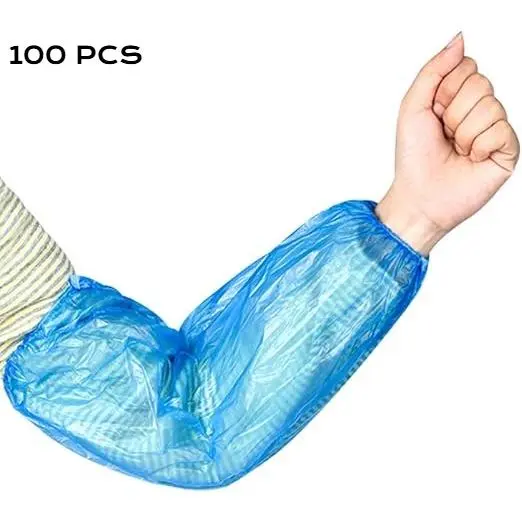 100 Pcs Disposable Waterproof Arm Sleeves – 16 Inch PE Oversleeves with Elastic Cuffs for Kitchen Food Service, Blue Plastic Arm Protectors for Cleaning Painting Hair Salon, Bulk Sleeve Covers