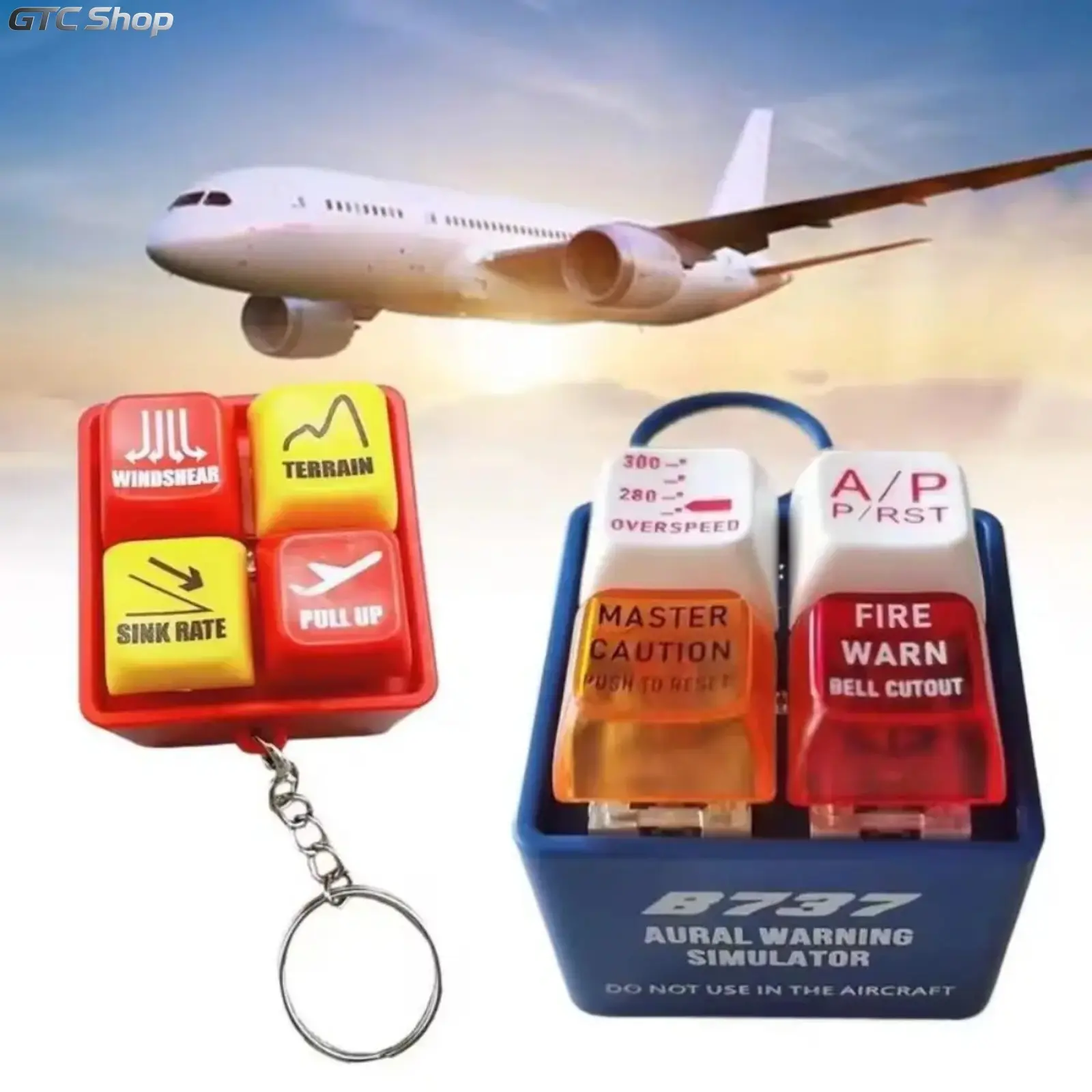 2‑Piece Boeing 737 EGPWS Warning Sound Simulator Keychain Set, Airplane‑Theme Key Fob with LED Flashlight, Pilot Stress Reliever, Fun Novelty Accessory, Unique Gift & Purse Stuffer for Adults, for Home & Party Supplies