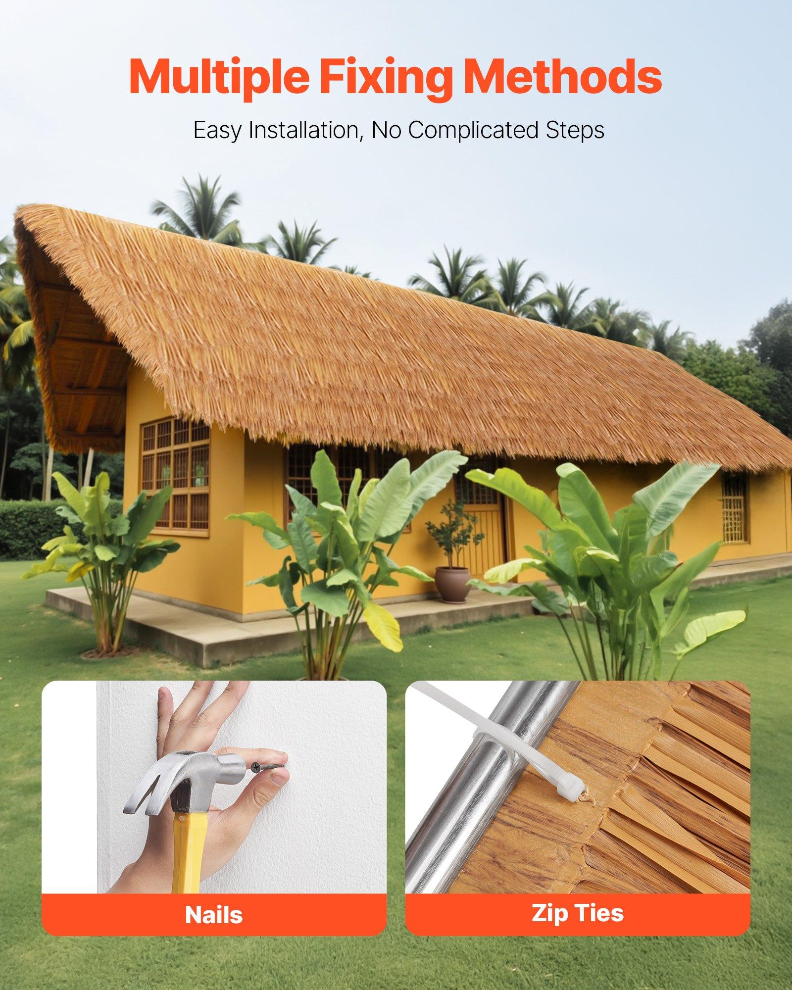 VEVOR PE Artificial Thatch Grass Roof Roll, 1.6x16.4 Ft (197x19.7 In), Mexican-Tiki Hawaiian Style, Waterproof, Fire-Resistant, 7.28 lbs, Patio/Pool Outdoor/Indoor Decor for Tiki Bar Hut Skirt, DIY Accent