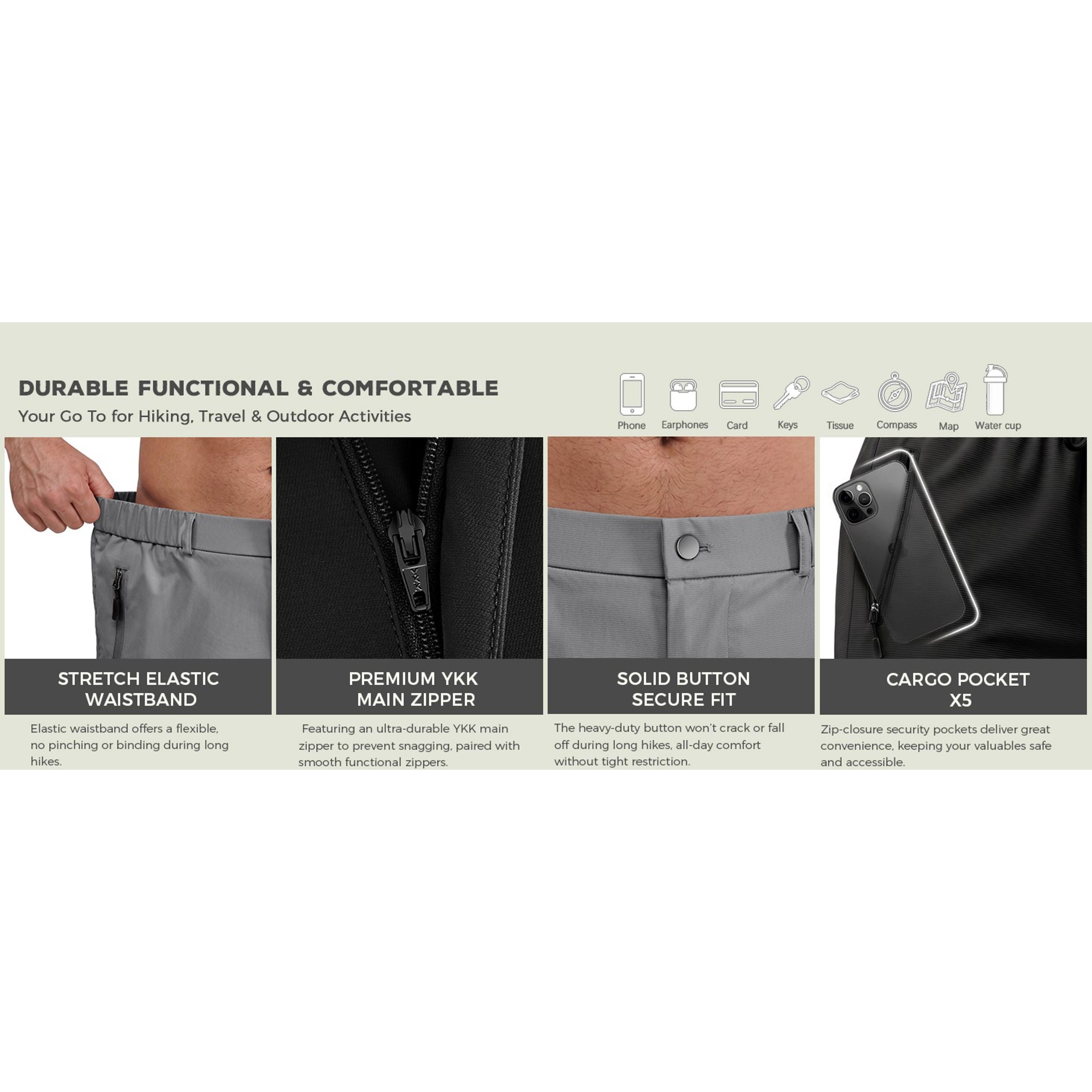 Men's Hiking Cargo Golf Hybrid Shorts 9” Lightweight Quick Dry 5 Zipper Pockets Outdoor Casual Active ShortsGift