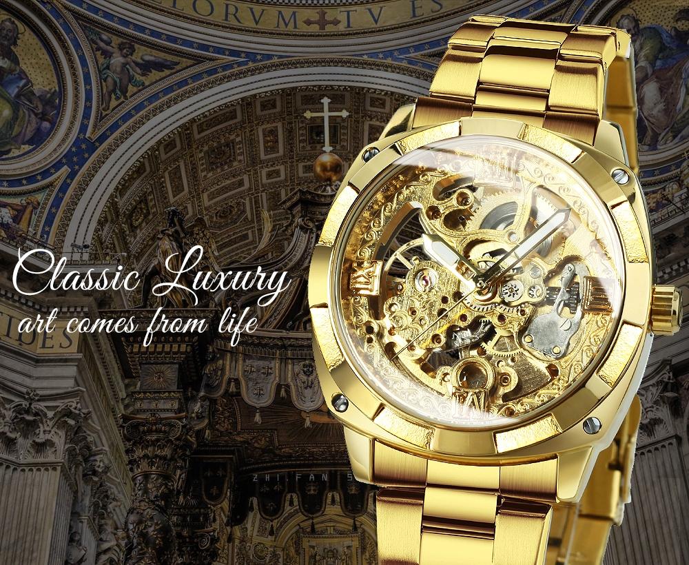 1pc Royal Luxury Skeleton Automatic Mechanical Watch for Men Luminous Hands Top Brand Stainless Steel Strap Business Casual Square Retro Mens Watches Festival Birthday Gifts With Box Stainless Steel Wristwatch