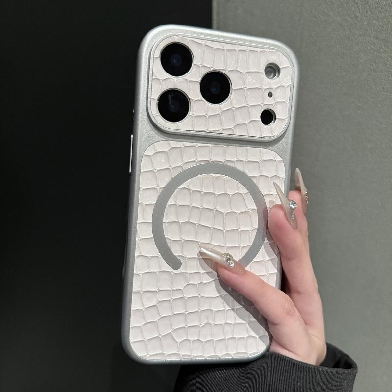 Magnetic crocodile leather pattern instantly changes to 17 shock-absorbing phone case suitable for iPhone 17 16 15 14 13 12 11ProMax Plus Air compatible with MagSafe wireless charging retro simple large window