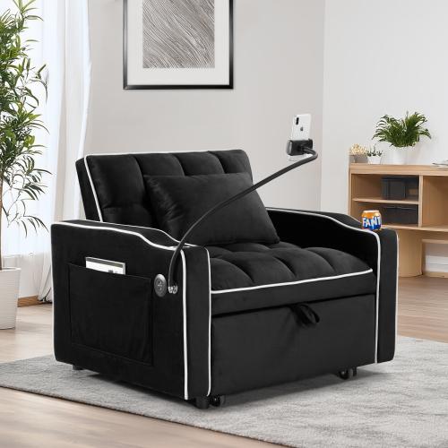 Convertible Sleeper Chair Sofa Bed Adjustable Pull Out Sleeper Chair Bed Multi-Pockets Folding Sofa Bed for Living Room Bedroom Small Space,3-in-1 Sofa Bed
