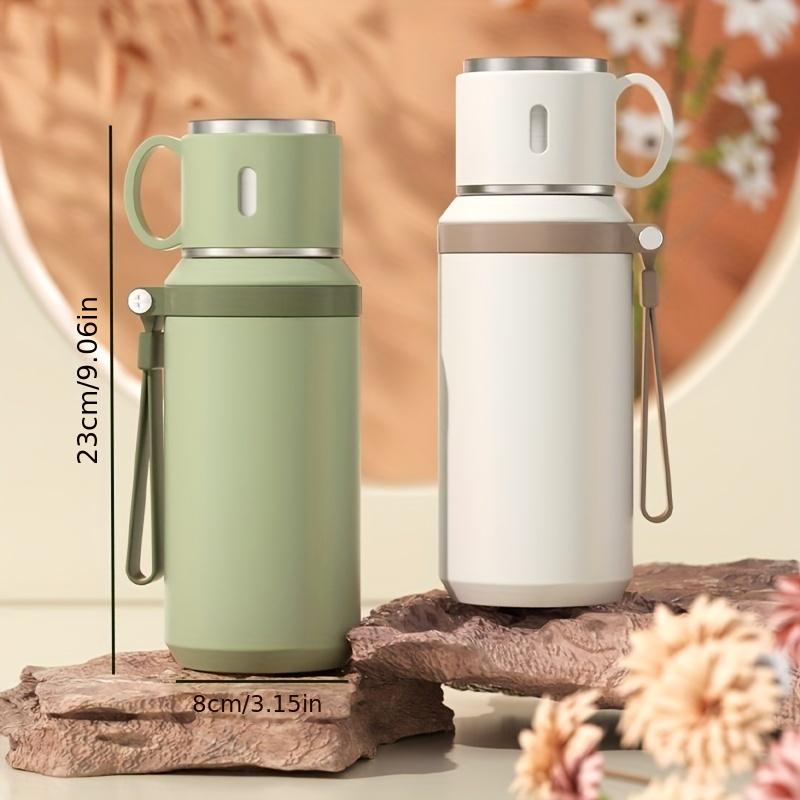 Stainless Steel Insulated Water Bottle 600ml/1L with Rope, Dual-Function Coffee Cup, Portable Outdoor Vacuum Insulated Flask for Camping, Cycling, Home & Office