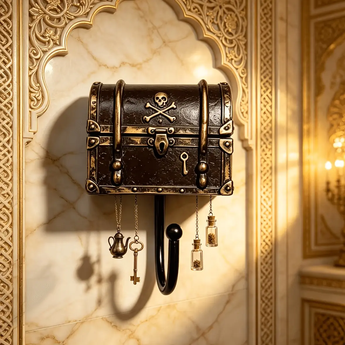 Vintage Resin Treasure Chest Hook, No Drilling Decorative Hook, Ideal for Hanging Small Lightweight Items, Retro Style Wall Mount