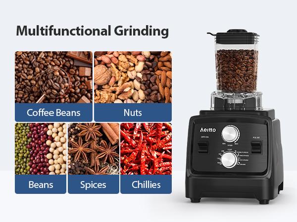 Aeitto Blender, Blenders for Kitchen with 1800W Motor, 68Oz. Large Capacity, 2-in-1 Blender & Grinder Combo, BPA-Free Countertop Professional Blender for Smoothies, Ice Crush, Frozen Drinks