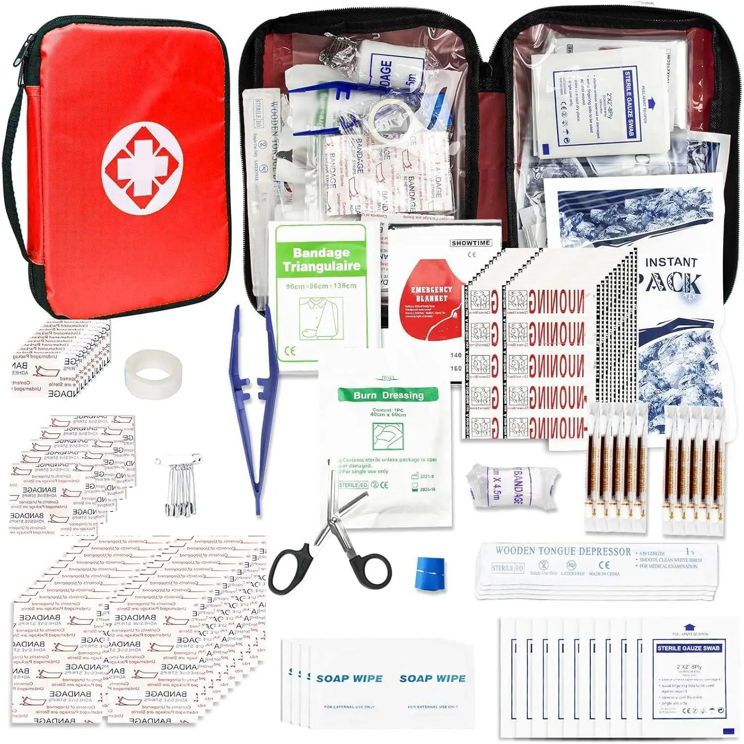 First Kit 300PCS Car Home Camping Essentials Red | School Supplies,Dorm Room Essentials,Survival Kit,Emergency Kit,Outdoor Adventure,Office Hiking Portable