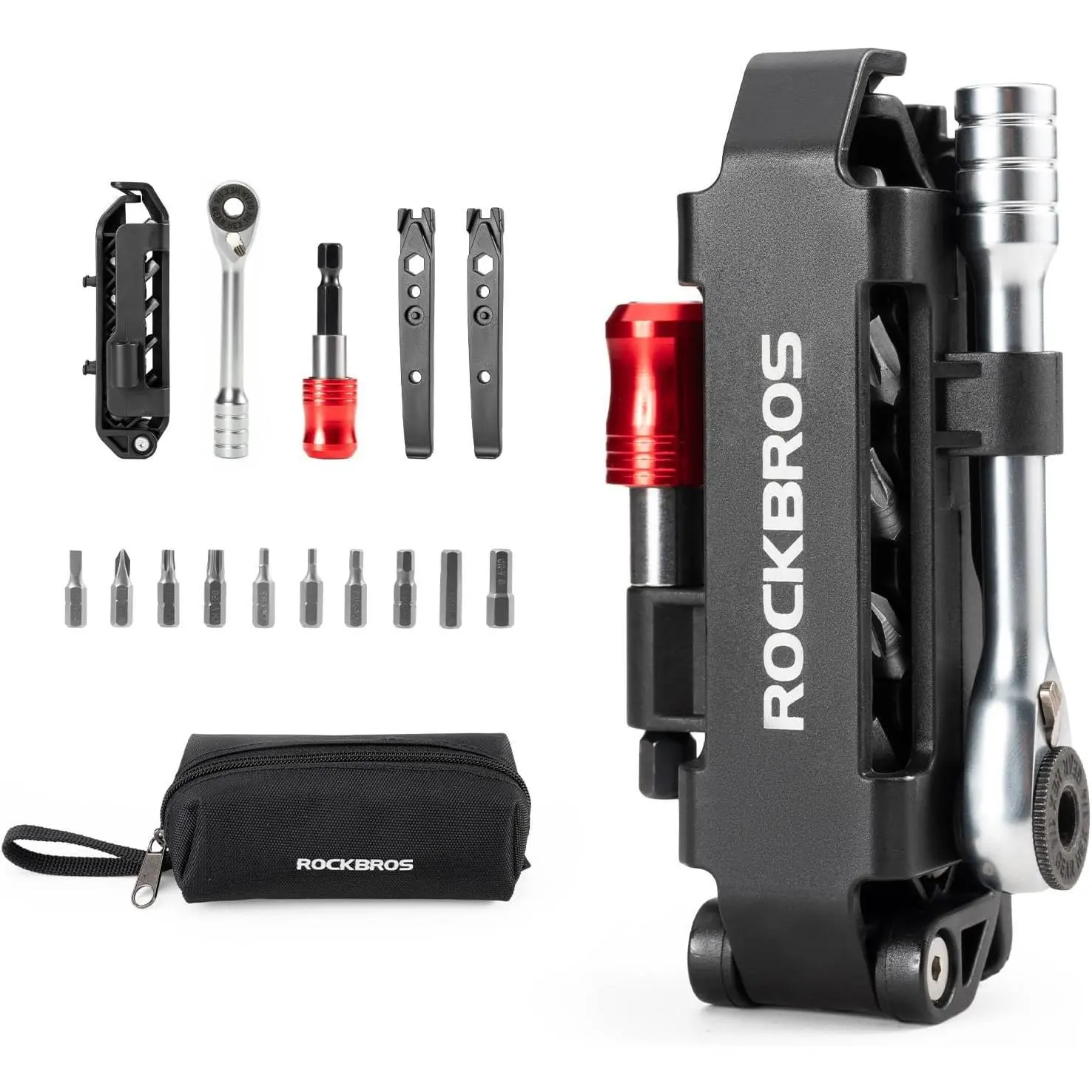 14-in-1 Cycling Gear Bike Repair Tool Kit, Portable Ratchet Wrench with 10 Bits, 2 Tire Levers, Foldable Size, High-Quality Steel Multi-Function Tool