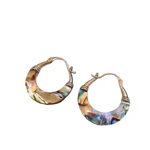 Abalone Shell Accent Huggie Earrings,  High Quality Women Jewelry, Spring Daily Party Glam Ear Accessories, Perfect Holiday & Mother's Day Gift for Her