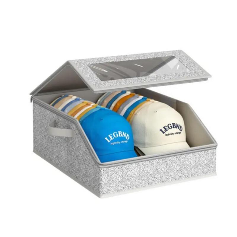 Stackable Baseball Cap Storage Box, Holds Up to 24 Hats, Durable Transparent Hat Rack, Wide Mouth Cardboard Design, Ideal for Closet or Bedroom
