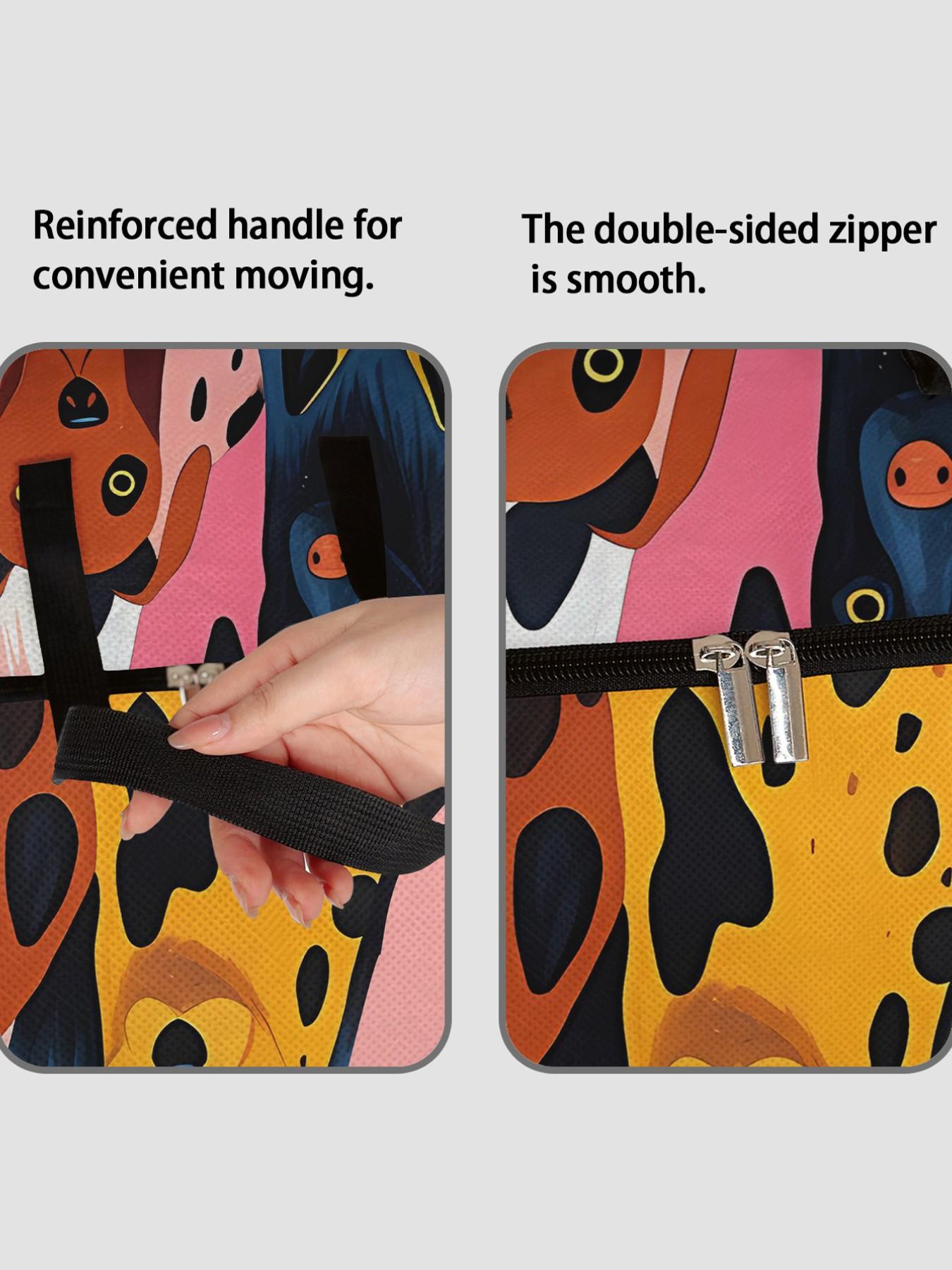 Dog Pattern Storage Box, Space-Saving Large Handheld Organizer, High Capacity Storage, Ideal for Moving, Travel, Camping, Dormitory, Bedroom, Blankets, Print