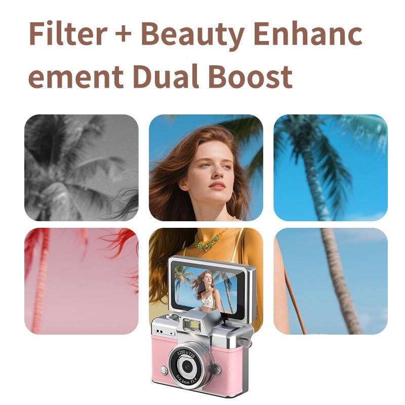 Thumb Camera Flip Screen Mini Camera, Retro CCD Digital Pocket Camera for Students, Portable Compact Everyday Camera, HD Digital Camera, Electronic Portable Camera