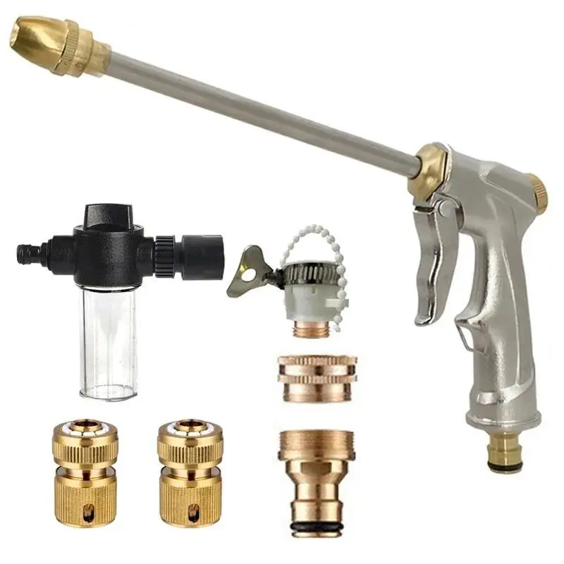 Garden Sprayer High Pressure Water Hose Nozzle Adjustable Spray Gun For Watering Plant 4-Point Water PipeJoint, universal Joint