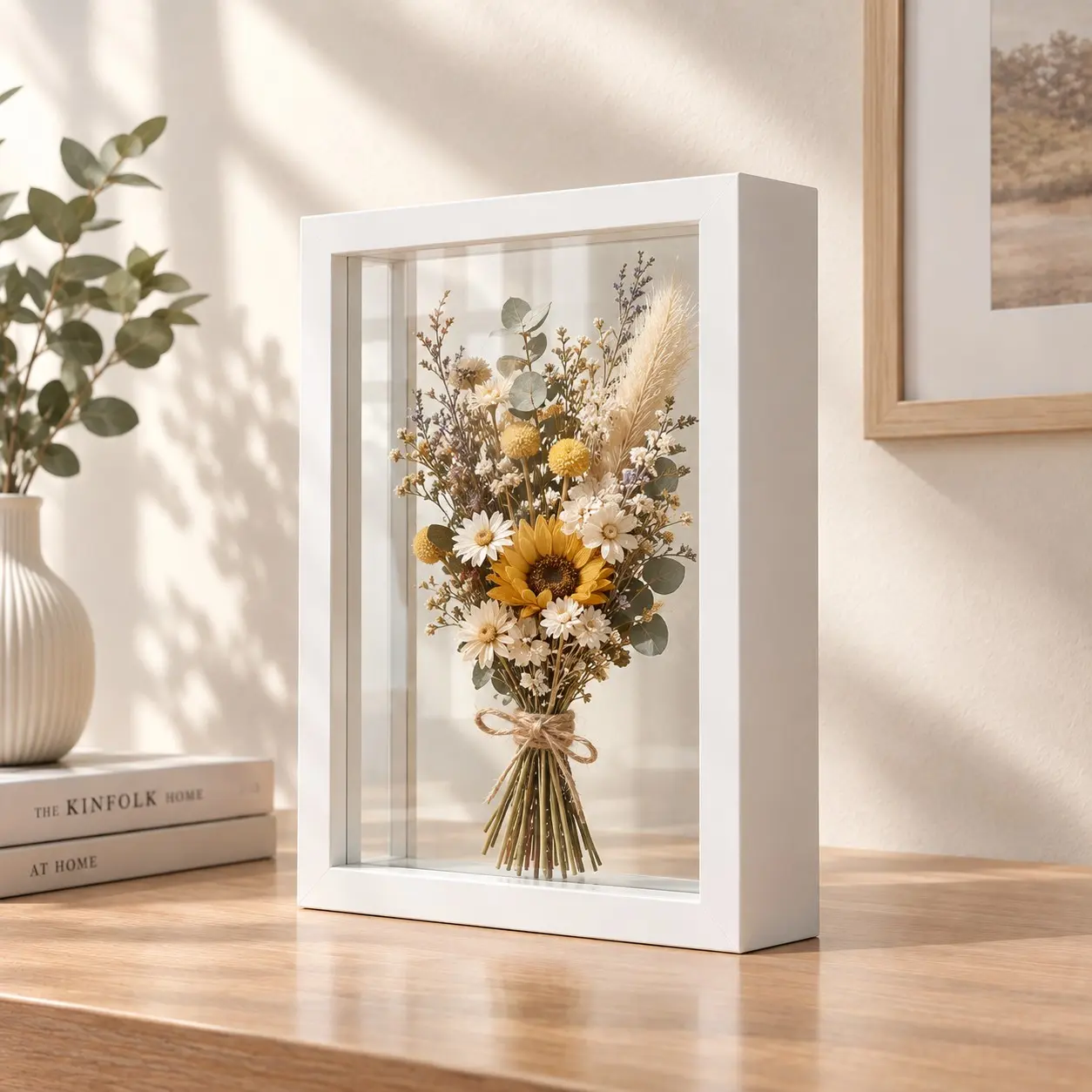 1pc Hollow DIY Flower Frame, Transparent Display Box for Desktop Decor, Elegant Home Decoration, Durable and Fashionable Storage Box, Floral Picture Frame