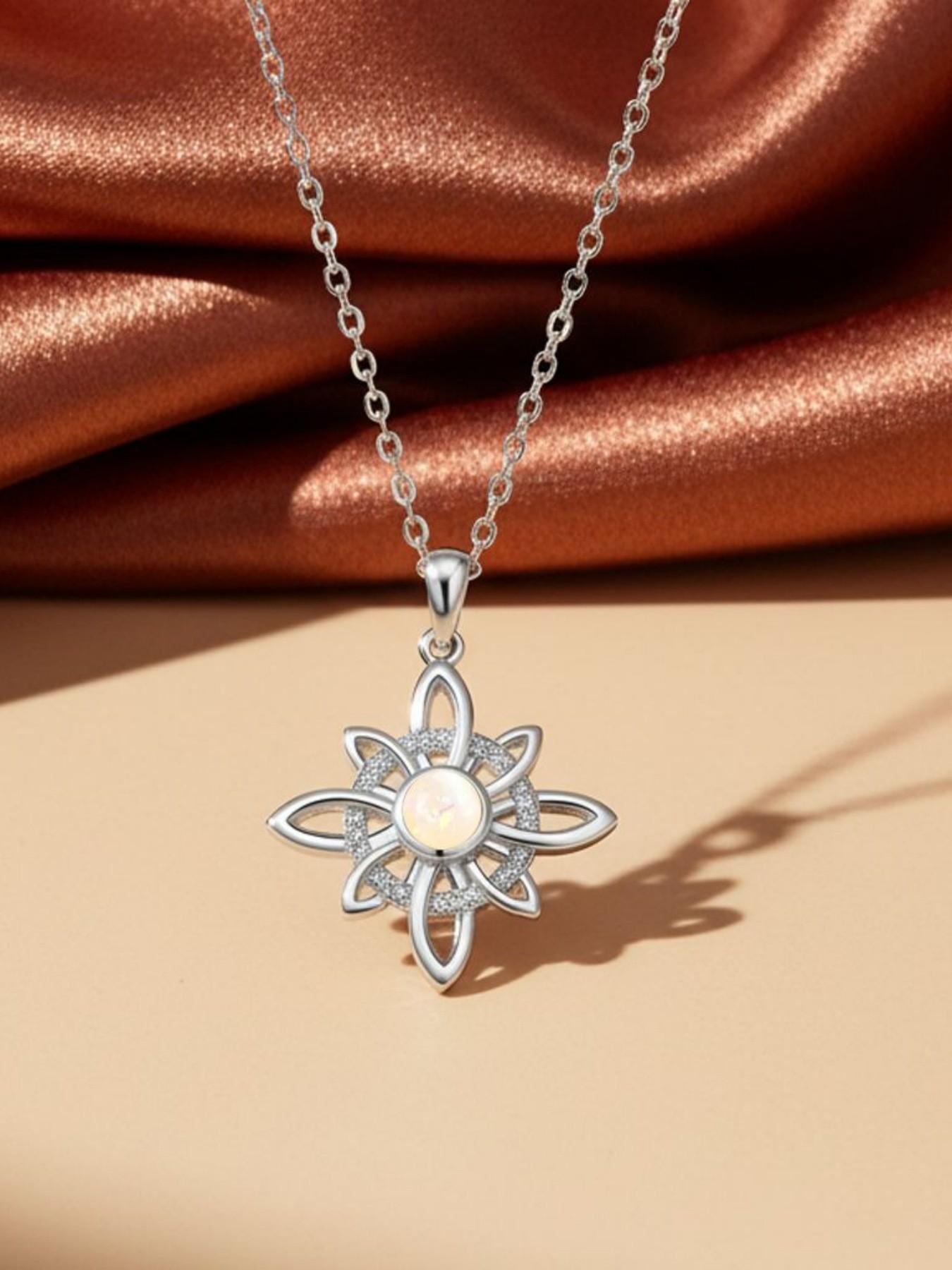 Iridescent Floral Glow · Silver Sequence Simple Celtic opal & diamond necklace.Includes a greeting card for daughter.Ideal birthday and mysterious festival gift for your daughter.