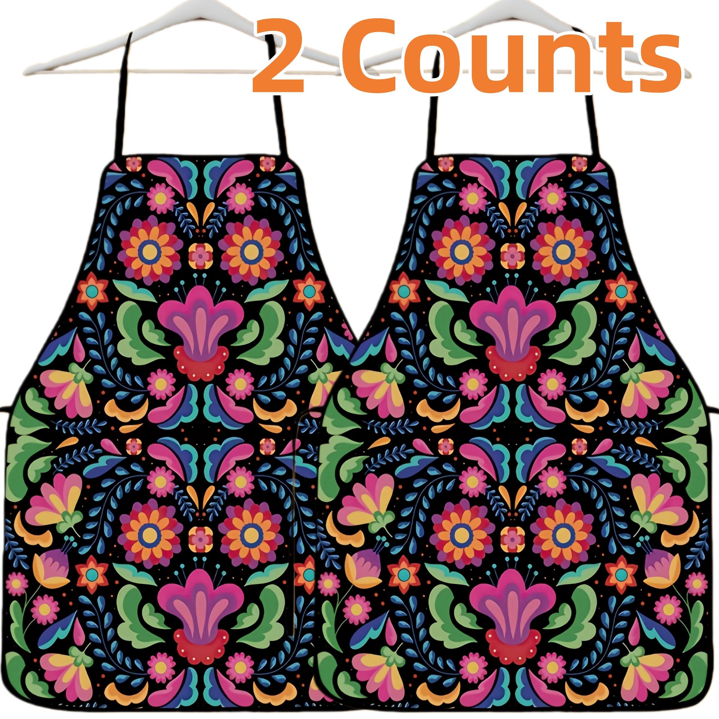 Mexican Folk Style Pattern Apron Set , 2 Counts Polyester  Kitchen Apron for Cooking, Mother's Day Gift, Apron for Women,Valentine's Day Gift,Nails Design Tool,Kitchen Essential,Garden Accessory