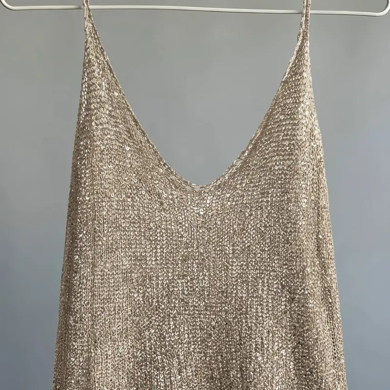 Glitter Chic Hollow Out Spaghetti Strap Cami Top, Beach V-Neck Cover-Up Top, Summer Festival Party Wear, Layered Top, Coastal Vibes, Camisole Shirts