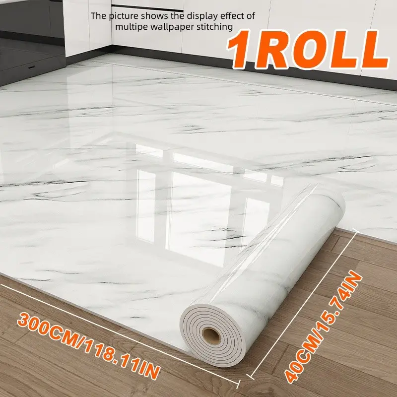 Marble Pattern Wallpaper Roll, 15.75in X 118.11in, Each Roll Covers Approx 12.92 Sq.Ft.Thickened Wallpaper Floor Sticker,Self-Adhesive, Peel and Stick, DIY Decor for Kitchen, Bedroom, Living Room ,Bathroom,Vinyl Flooring