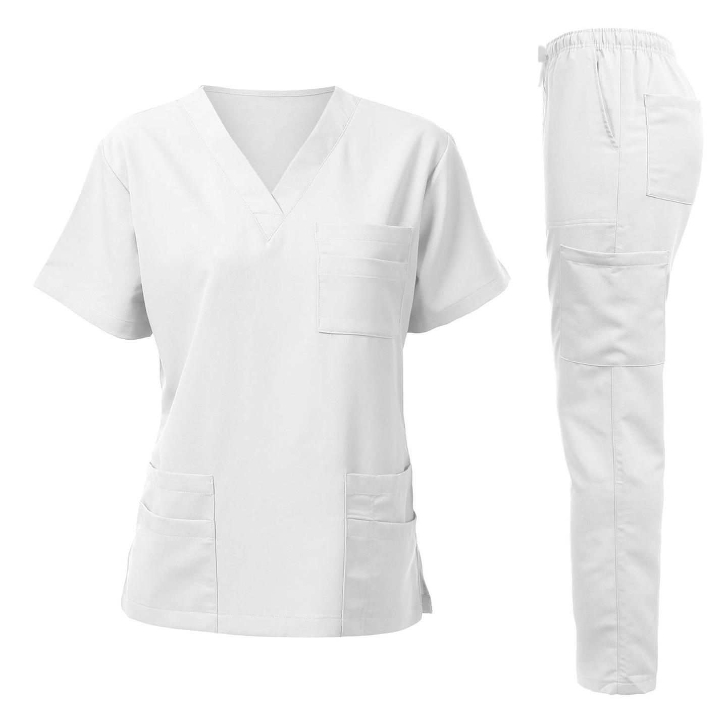 Unisex Short Sleeve Doctor Scrub Set, Comfortable Breathable Medical Uniform for Oral Hospital & Surgery, Top & Pants 2-Piece