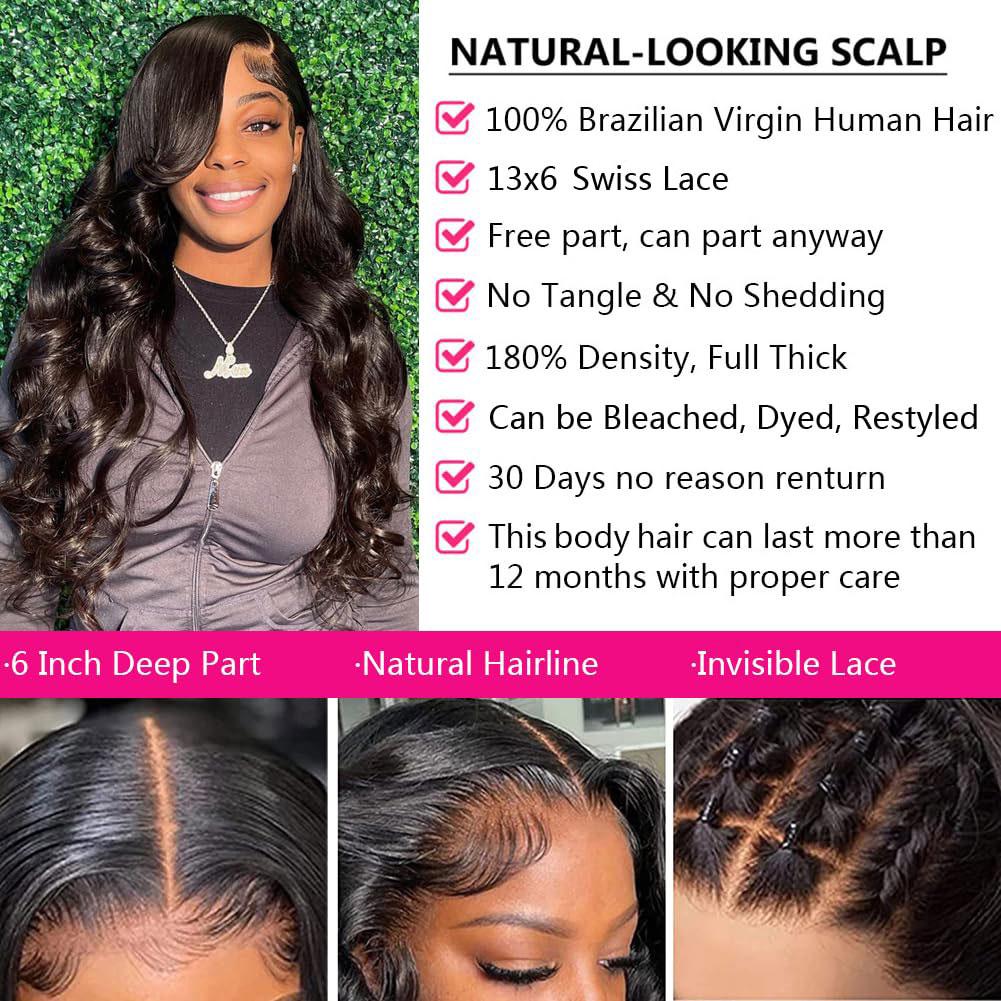 Bling Hair 32inch Body Wave 13x6 HD 13x4 Transparent Lace Front Wigs 360 Swiss Lace Human Hair No Mixing for Black Women 180 Density with Baby Hair Natural Hairline #TikTokShopBlackFriday