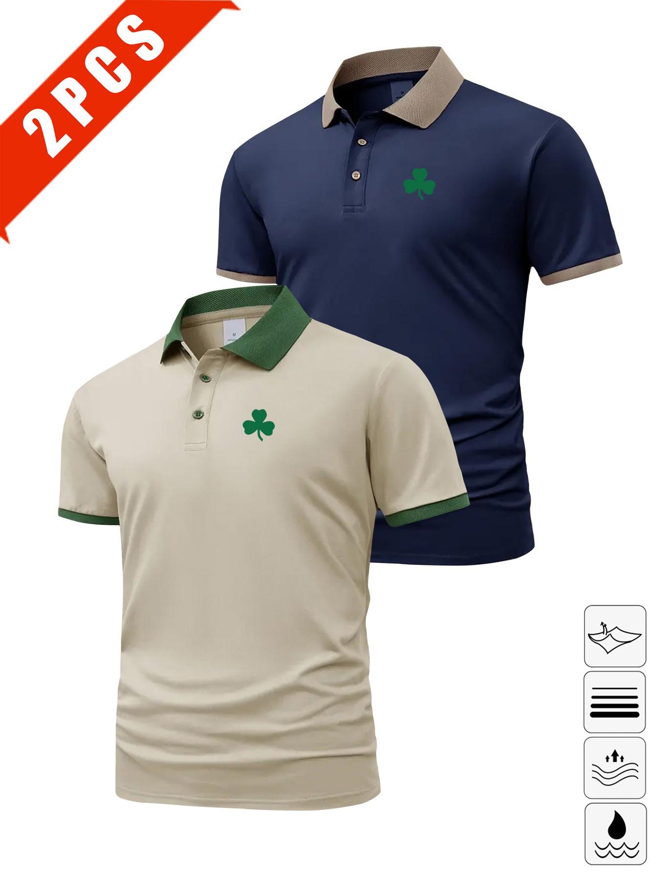 Men's Summer Clover Print Polo Shirts, Breathable Casual Golf Wear, Slim Fit Multi-Color Sportswear, Perfect Gift for Husband or Boyfriend
