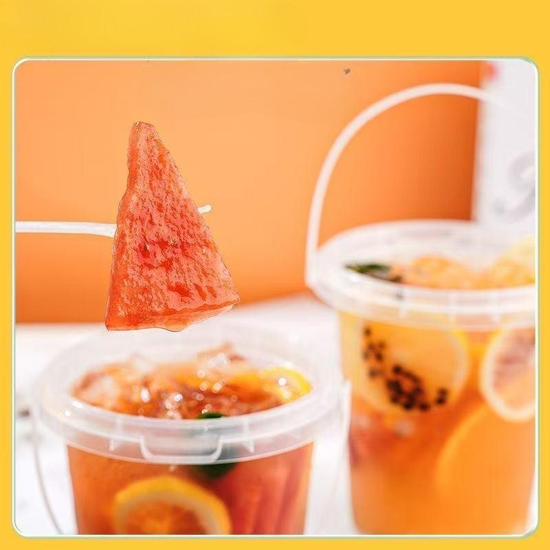 6-piece set of 500ml disposable plastic beverage containers with handles, lids, and straws; transparent fruit tea/bubble tea cups; suitable for takeout; food-grade PP portable juice containers; Plastic Clear Cups
